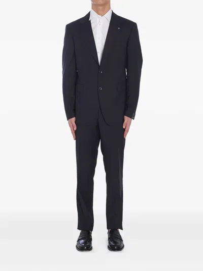 Tagliatore Double-breasted Virgin Wool Suit In Super 110s In Black