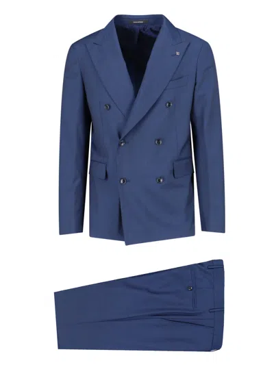 Tagliatore Double-breasted Virgin Wool Suit In Blue