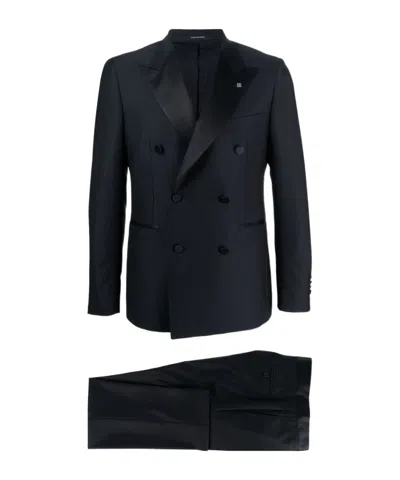 Tagliatore Double-breasted Virgin-wool Two-piece Suit In Blue