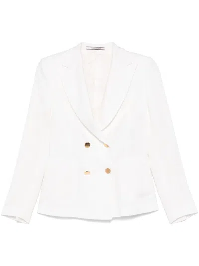 Tagliatore Double-breasted White Jacket With American Rear Vent In Multi