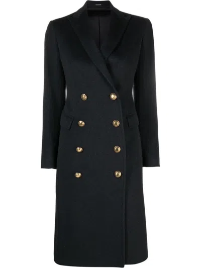 TAGLIATORE TAGLIATORE DOUBLE-BREASTED WOOL AND CASHMERE COAT WITH GOLD BUTTONS