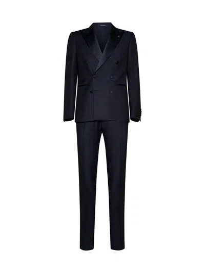 Tagliatore Blue Double-breasted Tuxedo Suit With Covered Buttons