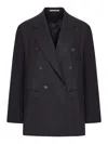 Tagliatore Double-breasted Wool And Silk Blazer In Black