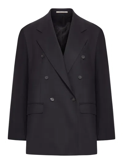 Tagliatore Double-breasted Wool And Silk Blazer In Black
