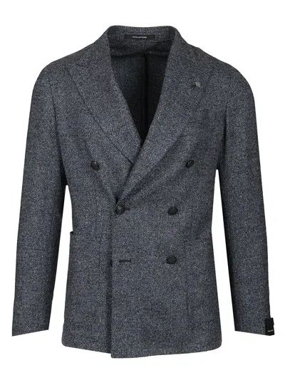 TAGLIATORE DOUBLE-BREASTED WOOL AND SILK BLAZER
