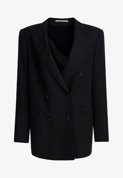 Tagliatore Double-breasted Wool Blazer In Black