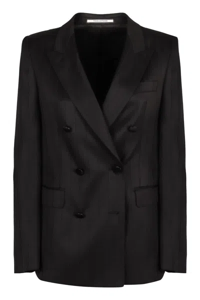Tagliatore Striped Double Breasted Blazer In Black