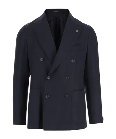 Tagliatore Double Breasted Wool Blazer In Blue