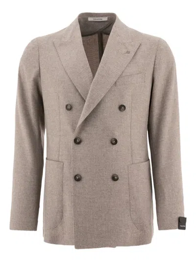 Tagliatore Wool Blend Double-breasted Blazer In Neutral