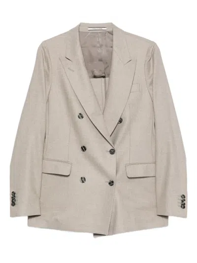 Tagliatore Double-breasted Wool Blazer In Neutral