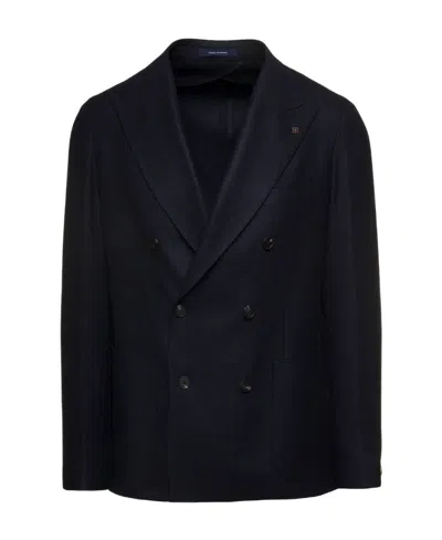 Tagliatore Double-breasted Wool Blend Blazer In Black