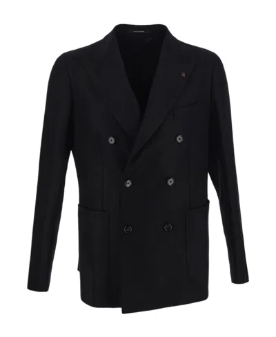 Tagliatore Double-breasted Wool Blend Blazer In Black