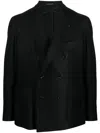 Tagliatore Double-breasted Wool Blend Blazer In Black