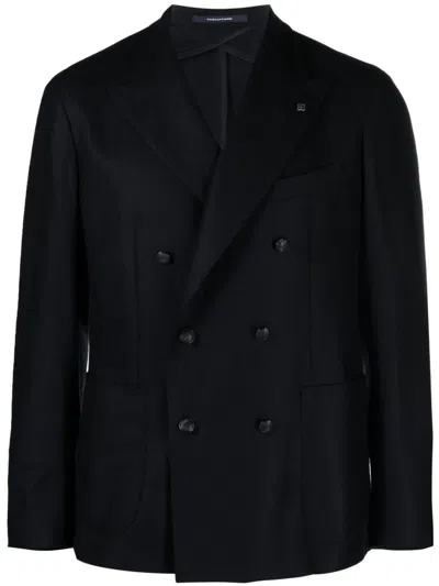 Tagliatore Double-breasted Wool Blend Blazer In Black