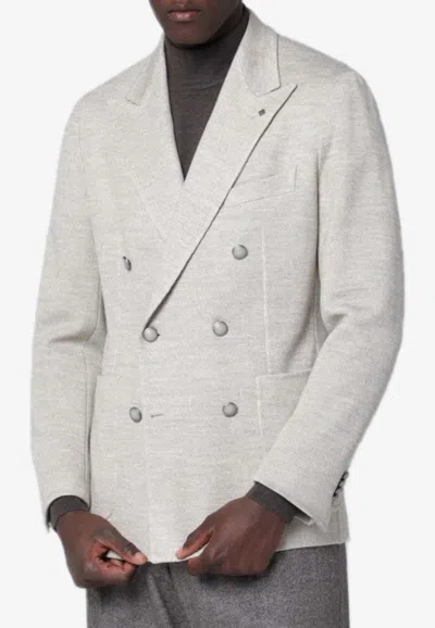Tagliatore Double-breasted Wool-blend Blazer In Gray