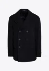Tagliatore Blue Wool Blend Short Double-breasted Coat In Navy