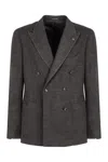 Tagliatore Blue Double-breasted Jacket With Patch Pockets In Grey