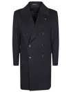 Tagliatore Double-breasted Virgin Wool Coat With Notched Lapel In Black