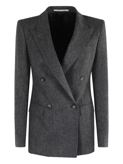 TAGLIATORE TAGLIATORE DOUBLE-BREASTED WOOL HERRINGBONE BLAZER CLOTHING