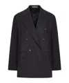 Tagliatore Double-breasted Wool And Silk Blazer In Black