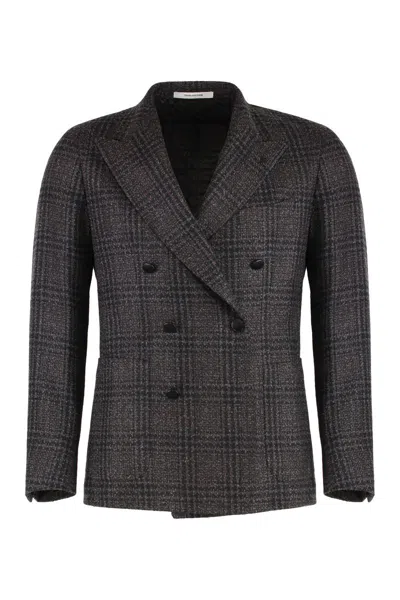 Tagliatore Double-breasted Checked Blazer In Transparent