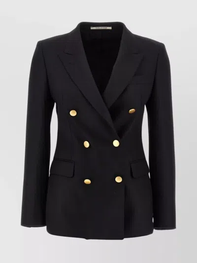 Tagliatore Double-breasted Wool Jacket With Peak Lapels In Black