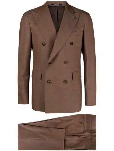 Tagliatore Double-breasted Wool Suit In Brown
