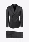 Tagliatore Virgin Wool Suit With Peak Lapel In Black