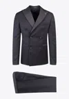 Tagliatore Fitted Double-breasted Suit In Blue
