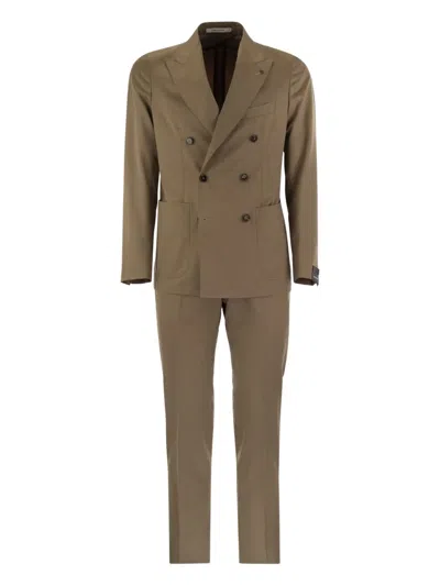Tagliatore Double-breasted Wool Suit In Brown