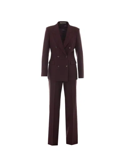 Tagliatore Double Breasted Wool Suit In Burgundy