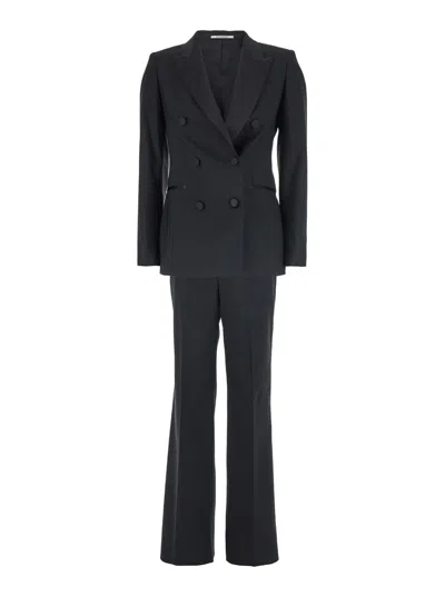 TAGLIATORE BLACK DOUBLE-BREASTED SUIT WITH PEAK REVERS IN WOOL WOMAN