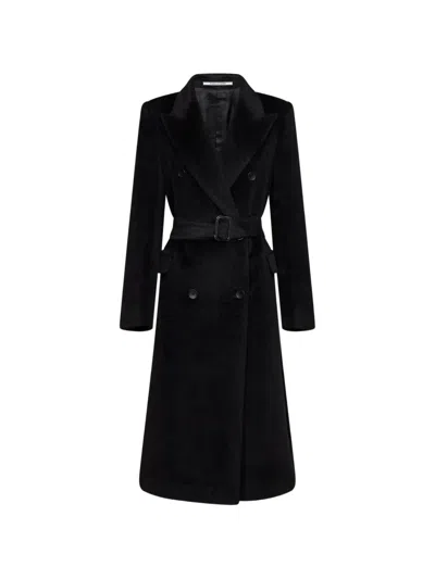Tagliatore Double-breasted Belted Coat In Black