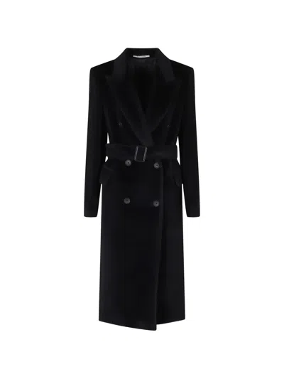 Tagliatore Double-breasted Belted Coat In Black