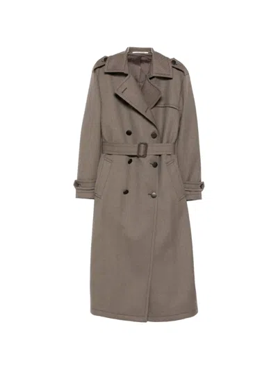 Tagliatore Double-breasted Belted Coat In Brown