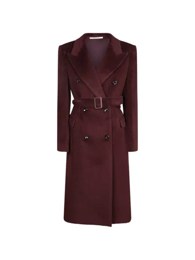 Tagliatore Double-breasted Belted Coat In Red