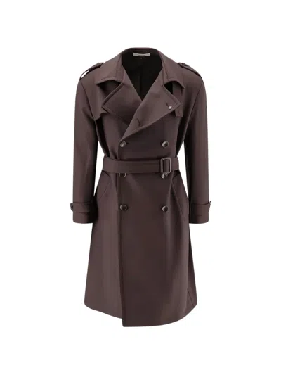 Tagliatore Double-breasted Belted Virgin Wool Trench Coat In Brown
