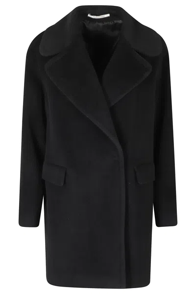 Tagliatore Double-breasted Black Virgin Wool Coat With Removable Belt