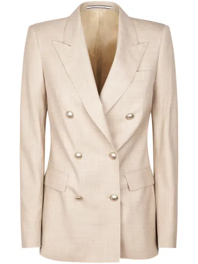 Tagliatore Double-breasted Blazer And Trousers Set In Neutral