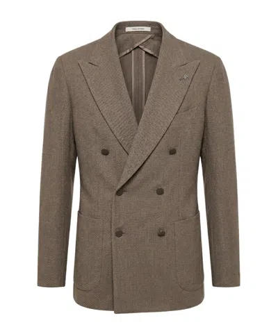 Tagliatore Double-breasted Peak-lapel Blazer In Brown