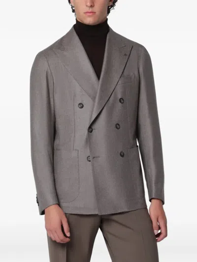 Tagliatore Grey Double-breasted Jacket In Wool And Cashmere In Gray