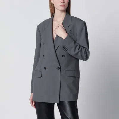 Tagliatore Double-breasted Blazer In Grey Wool And Silk Blend In Gray