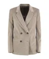 Tagliatore Double-breasted Stretch Cotton And Cashmere Blazer In Neutral