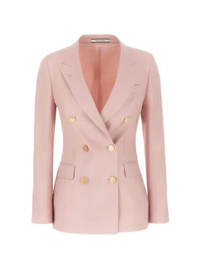 Tagliatore Stretch Wool Blend Double Breasted Blazer In Pink