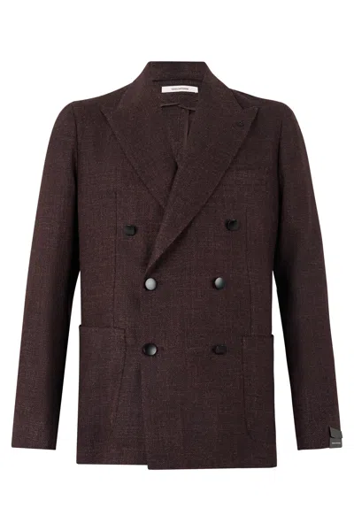 Tagliatore Double-breasted Blazer With Notched Lance Lapel In Brown