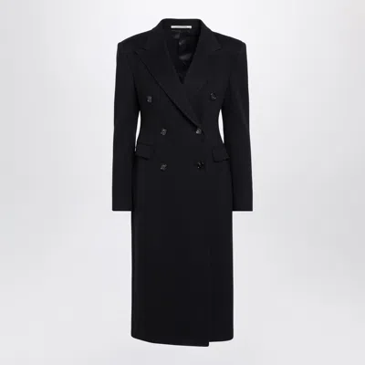 Tagliatore Double-breasted Blue Wool Coat In Black