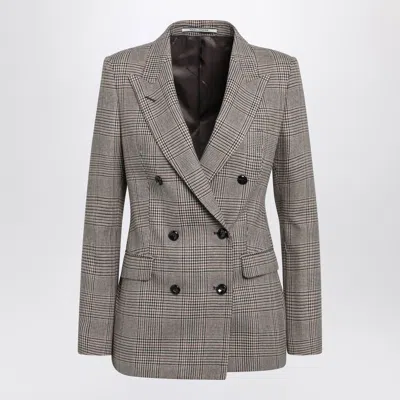 Tagliatore Double-breasted Tobacco-colored Jacket With Houndstooth Pattern In Wool Blend In Gray