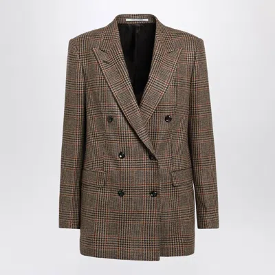 Tagliatore Double-breasted Brown Prince Of Wales Jacket In Animal Print