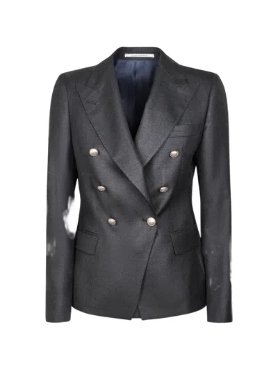 Tagliatore Double-breasted Button Blazer In Gray