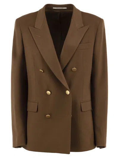 Tagliatore Double-breasted Cashmere Blazer In Brown